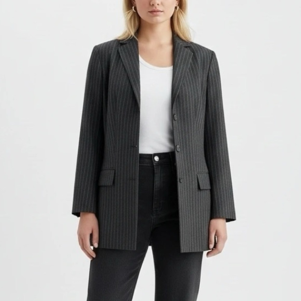 Vintage Laundry By Shelli Segall Grey Pinstripe Blazer